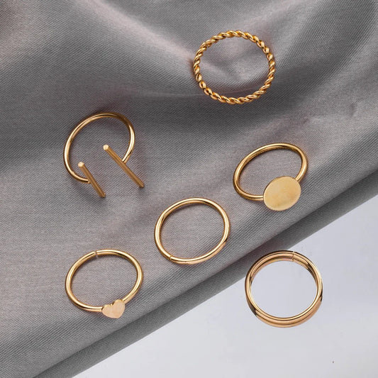 6 Midi Rings Set Trendy Copper Alloy Fashion Jewelry