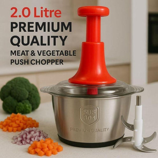 2L Stainless Steel Manual Food Chopper | Hand Push Vegetable, Fruit & Nut Cutter