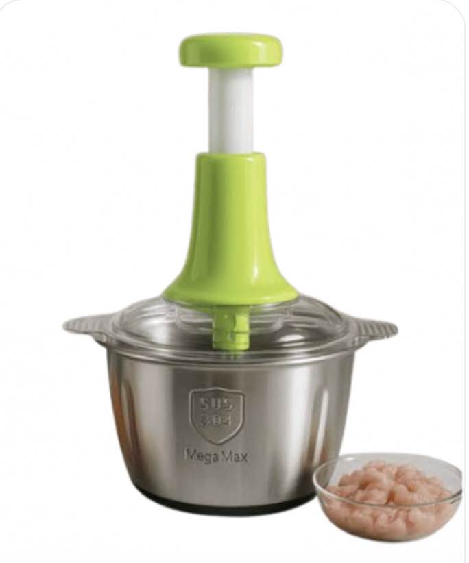 2L Stainless Steel Manual Food Chopper | Hand Push Vegetable, Fruit & Nut Cutter