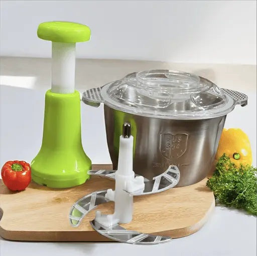 2L Stainless Steel Manual Food Chopper | Hand Push Vegetable, Fruit & Nut Cutter