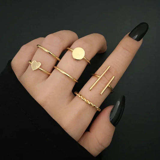 6 Midi Rings Set Trendy Copper Alloy Fashion Jewelry
