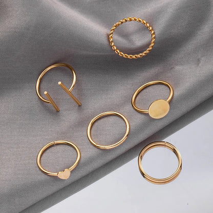 6 Midi Rings Set Trendy Copper Alloy Fashion Jewelry