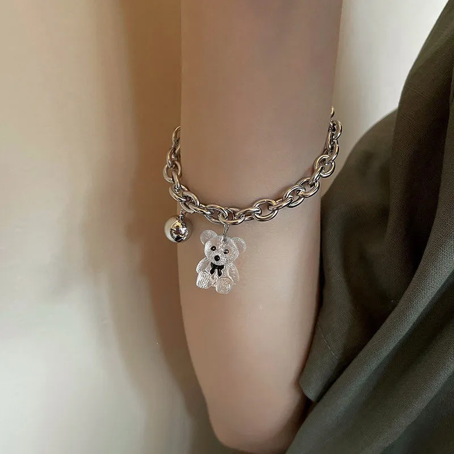 Crystal Bear Silver Bracelet