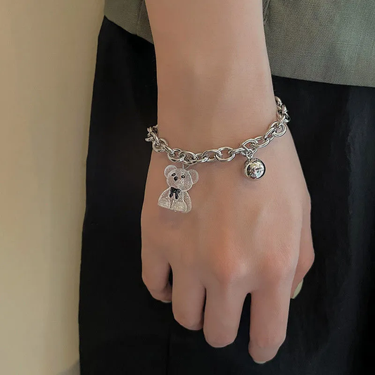 Crystal Bear Silver Bracelet