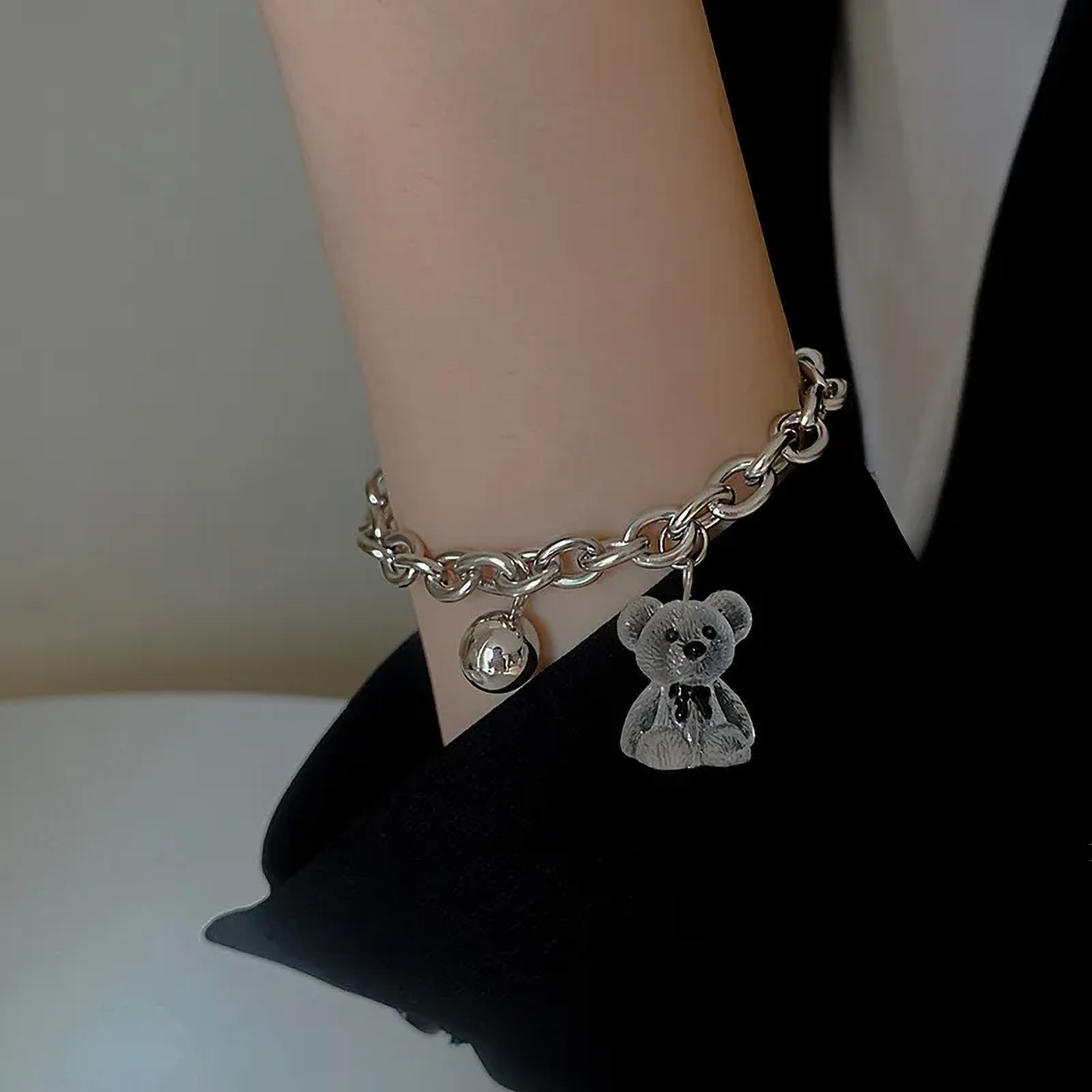 Crystal Bear Silver Bracelet
