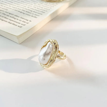 White Pearl Foiled Gold Ring