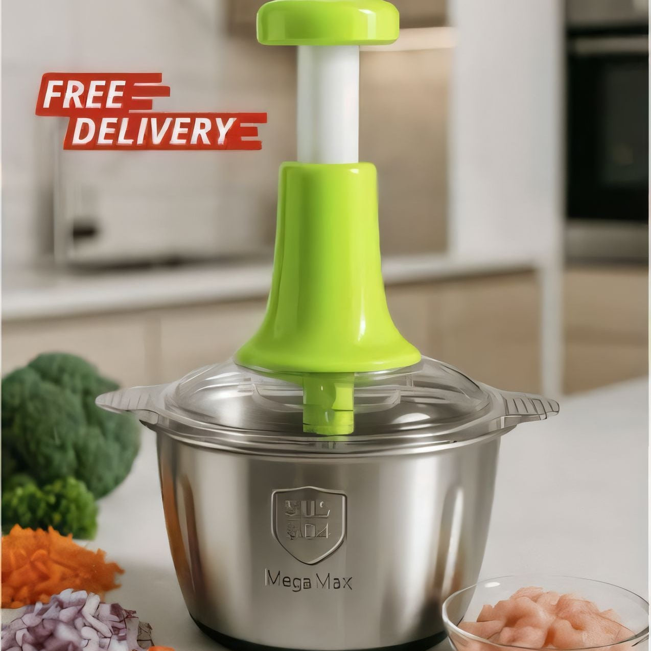 2L Stainless Steel Manual Food Chopper | Hand Push Vegetable, Fruit & Nut Cutter